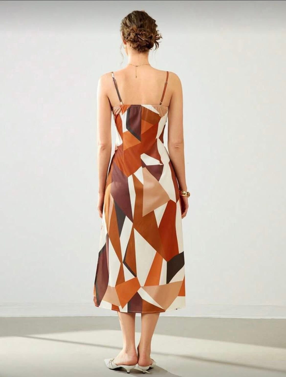 [SHEIN] Multicolor draped neck slit dress image 2