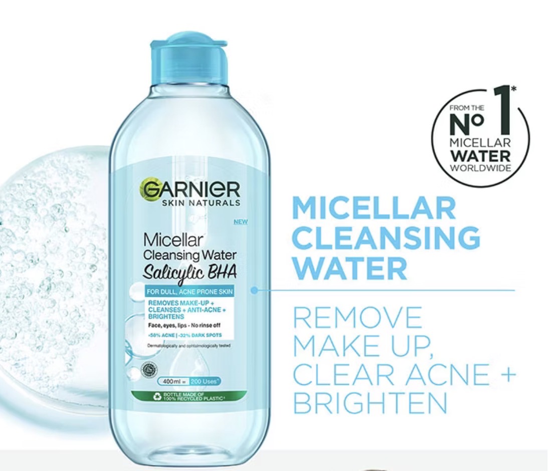 Garnier Micellar Cleansing Water Blue - Gently Cleanses and Remove Makeup for Acne Prone and Sensitive Skin