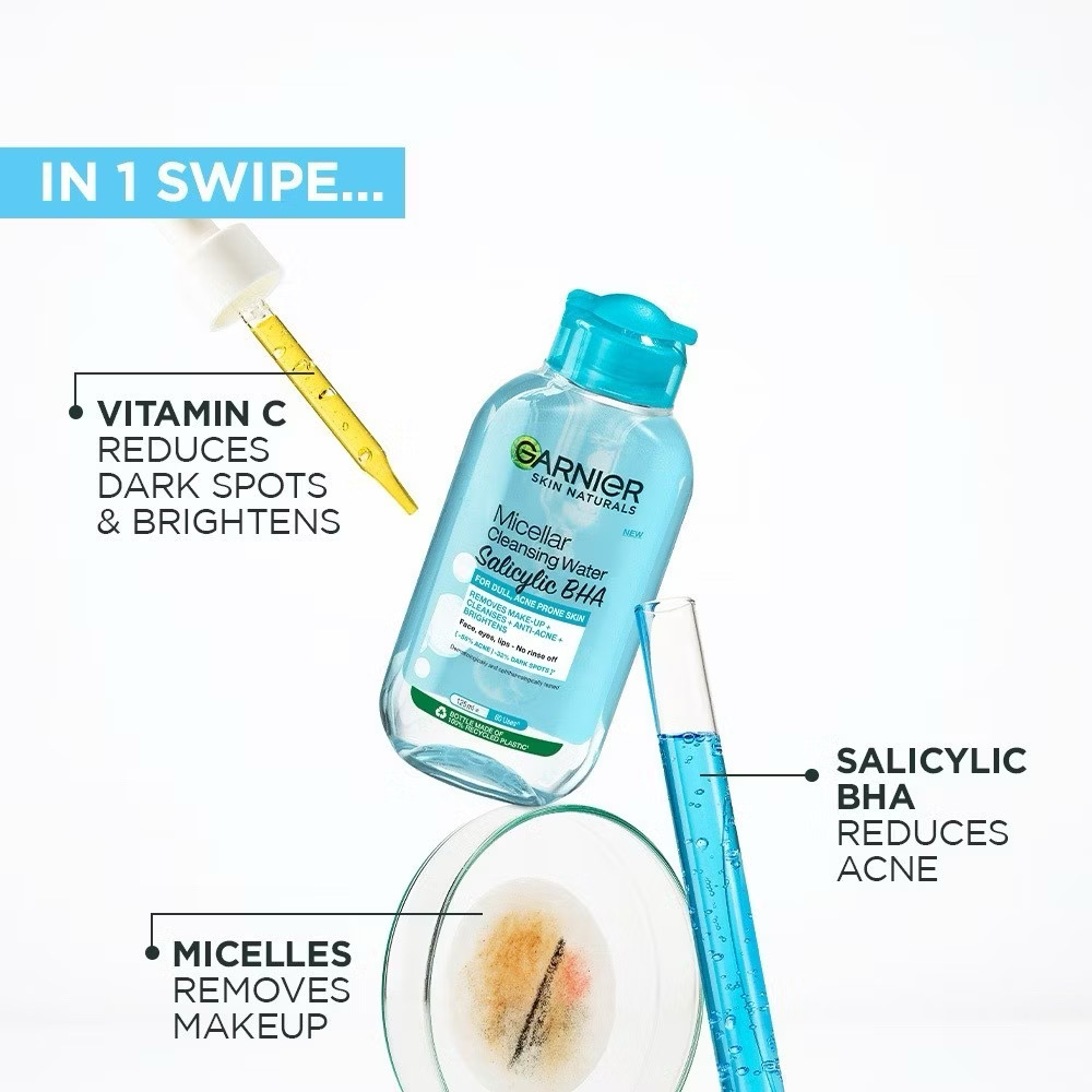 Garnier Micellar Cleansing Water Blue - Gently Cleanses and Remove Makeup for Acne Prone and Sensitive Skin image 2
