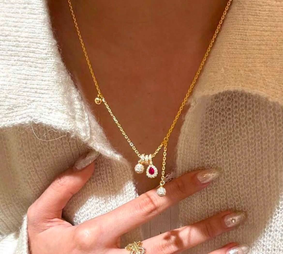 Cubic zirconia water drop tassel necklace